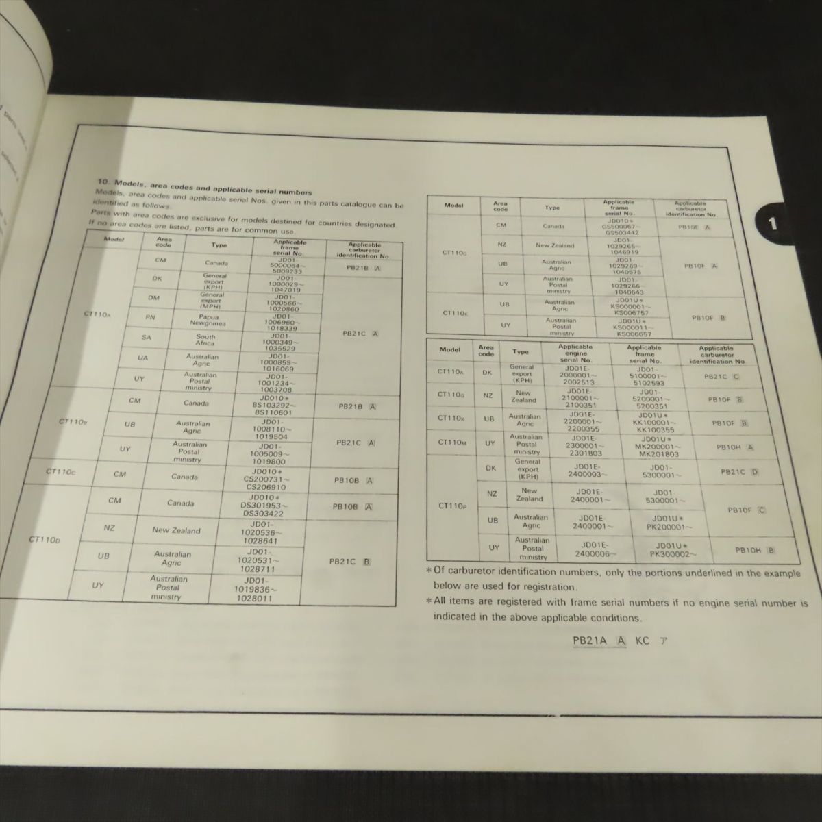 ホンダ CT110 ハンターカブ JD01 輸出仕様 パーツリスト 英語版【060】HDPL-F-374_画像2