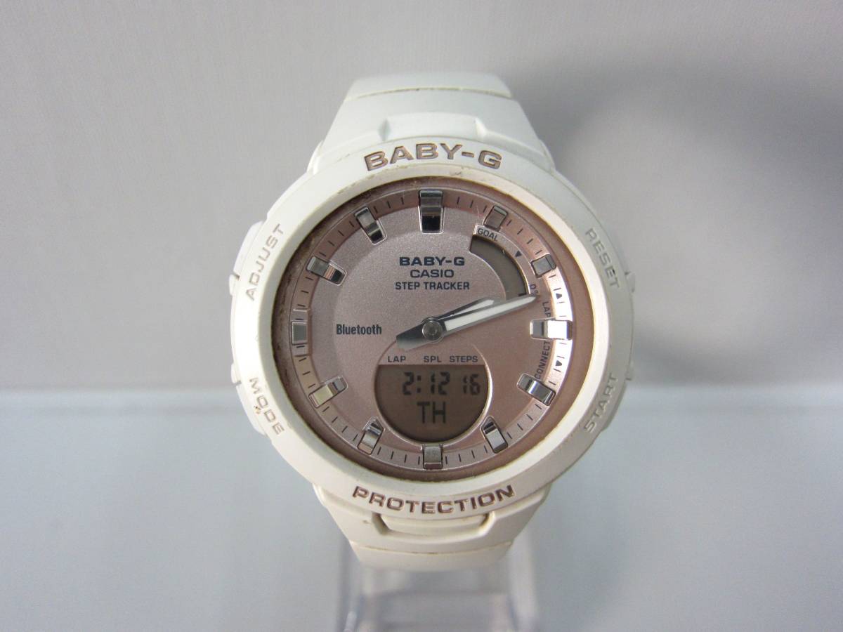 1E121SZ◎CASIO カシオ BABY-G ベビージー　BSA-B100 レディース　 腕時計　ホワイト/ピンク　稼働品◎中古_画像1