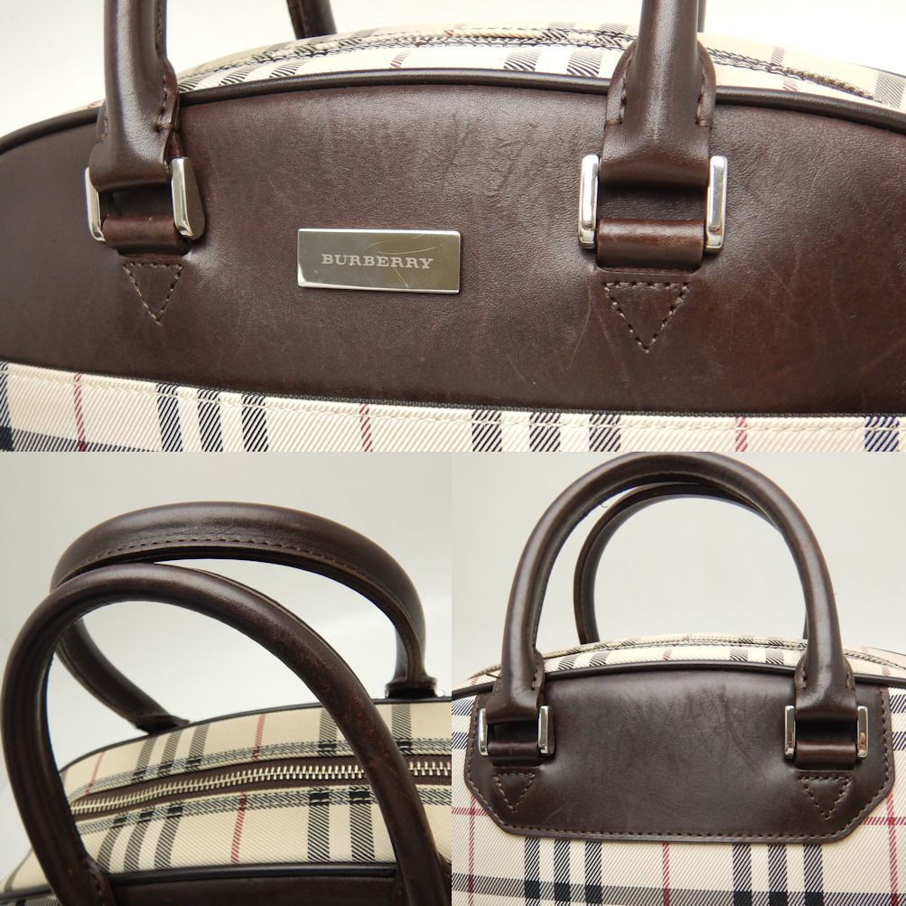 BURBERRY Burberry Mini сумка "Boston bag" noba проверка PVCx кожа бежевый Brown /251293[ б/у ]