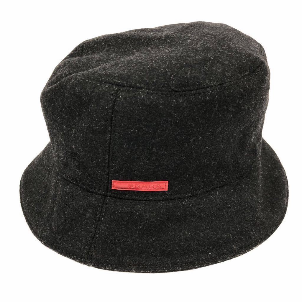 [ Prada ] стандарт внутри PRADA панама Logo узор шляпа шляпа спорт размер L шерсть 100% чёрный серый цвет мужской женский Италия производства 