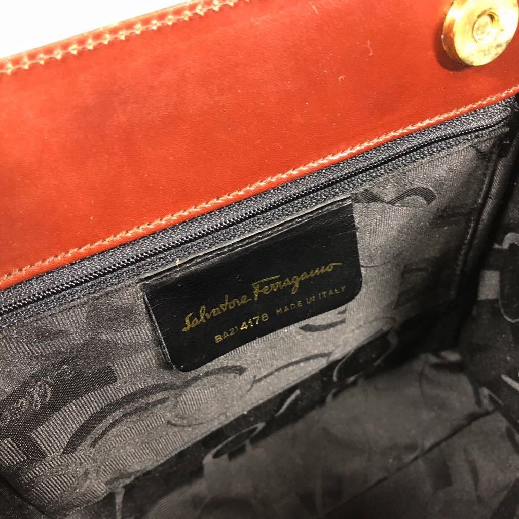 【フェラガモ】基準内 Ferragamo ハンドバッグ ヴァラリボン 2way ショルダーバッグ ミニトートバッグ 本革 レザー 女性用 レディース 伊製_画像10