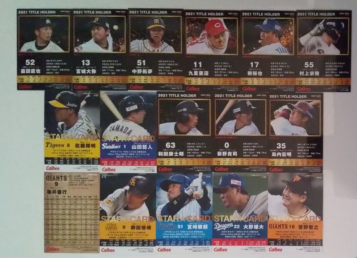 カルビー プロ野球チップス 2022 第1弾 タイトルホルダーカード 9枚+スターカード 6枚+レジェンドカード 1枚セット