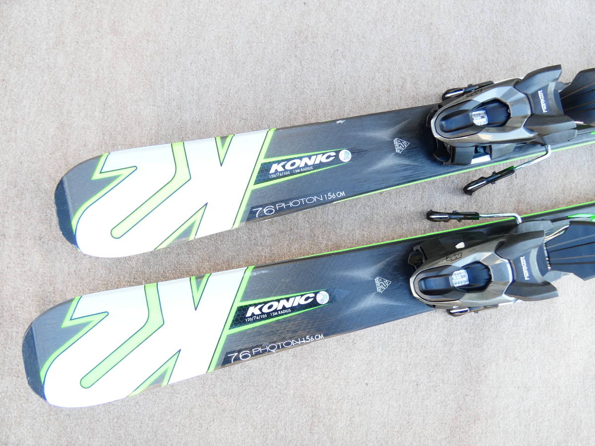 (S)◎ジャンク K2 スキー板 KONIC 76 PHOTON 156cm 板＋ビンディングセット ブラック×グリーン 年式不明 カービングスキー＠160※同梱不可_画像5