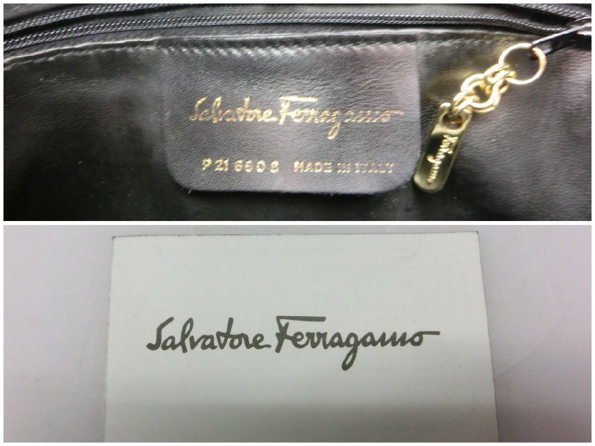 【N2-1066】Salvatore Ferragamo フェラガモ スエード クラッチ ショルダーバッグ 2way ブラック系 P21 6608 現状品【千円市場】_画像6