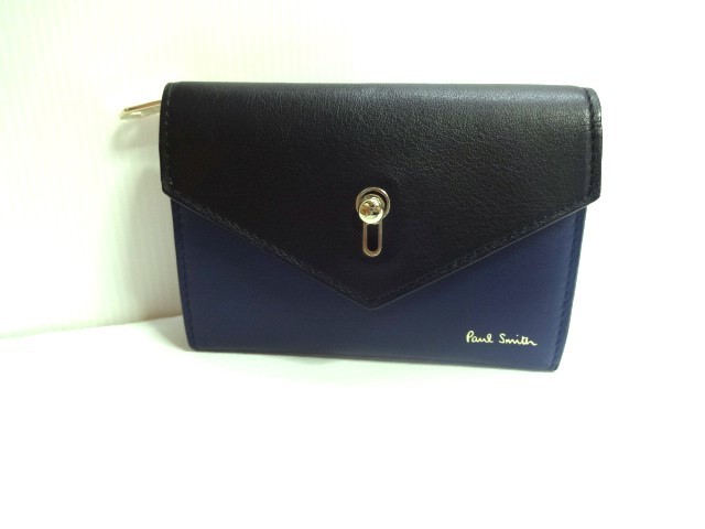 新品未使用 正規品 ポールスミス Paul Smith キーホール エンベロープ マルチウォレット ブラックXネイビー PWD862