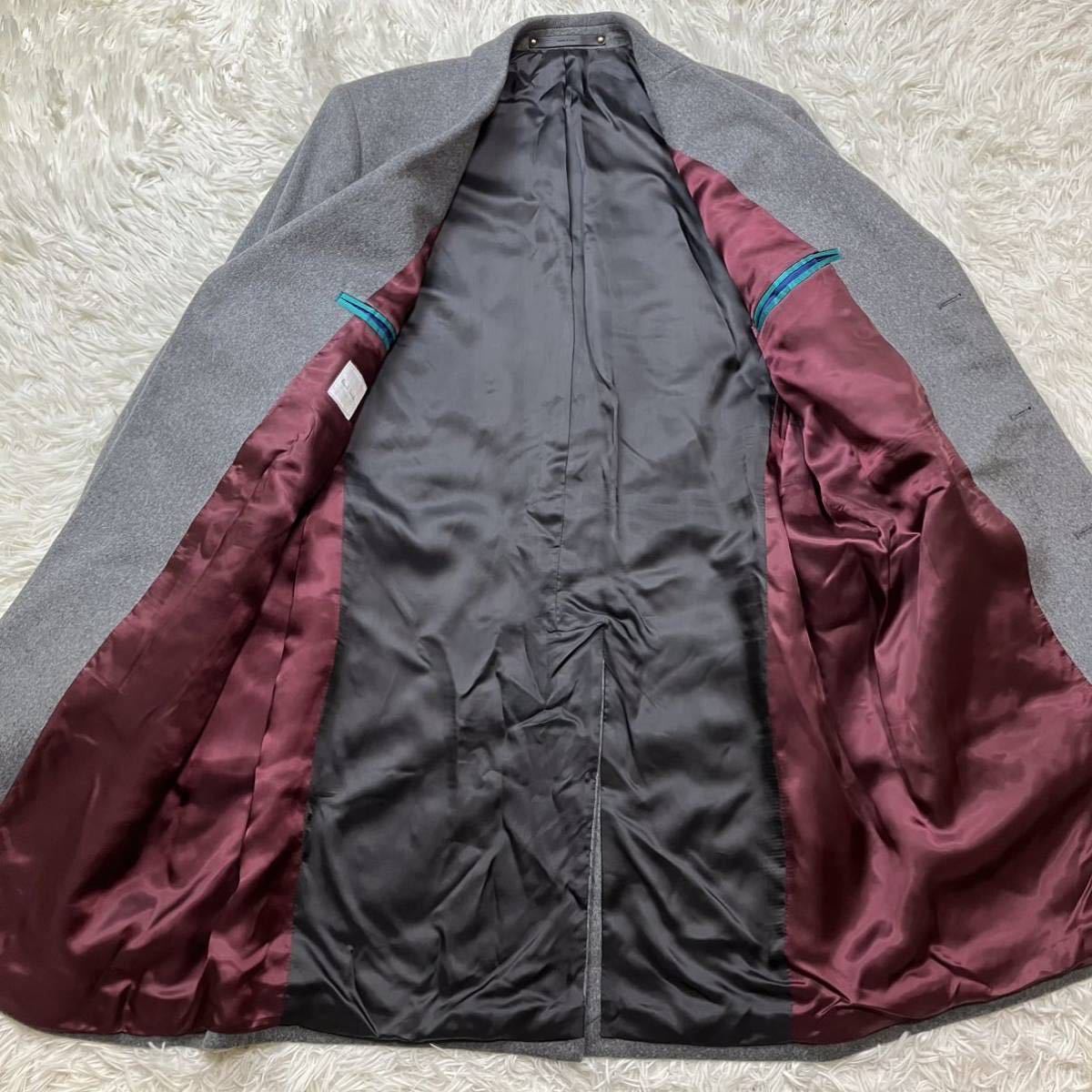 希少2XL【奇跡の新品未使用】ポールスミス Paul Smith チェスターコート カシミヤ ウール グレー 54 2XL相当 現行革タグ_画像3