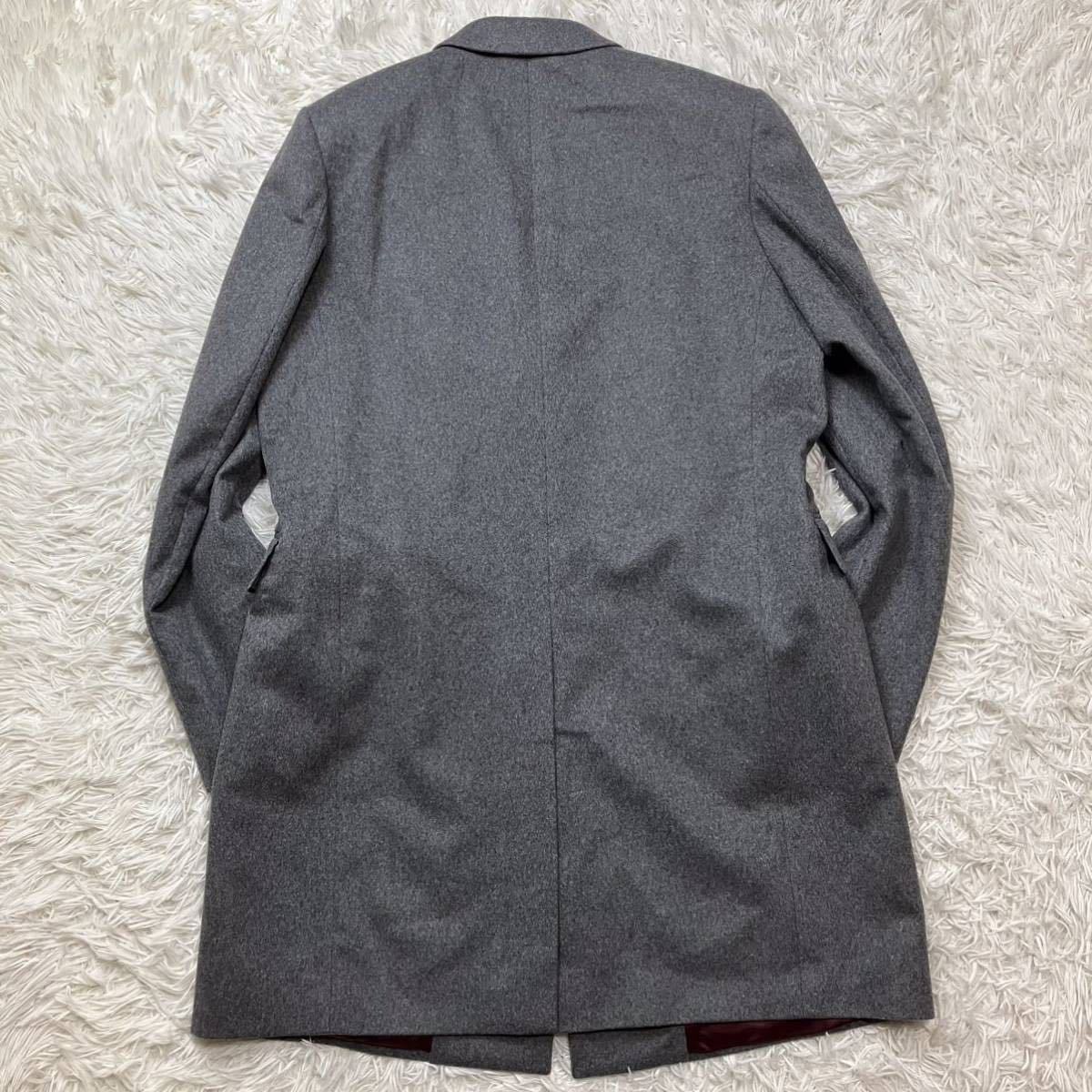 希少2XL【奇跡の新品未使用】ポールスミス Paul Smith チェスターコート カシミヤ ウール グレー 54 2XL相当 現行革タグ_画像4