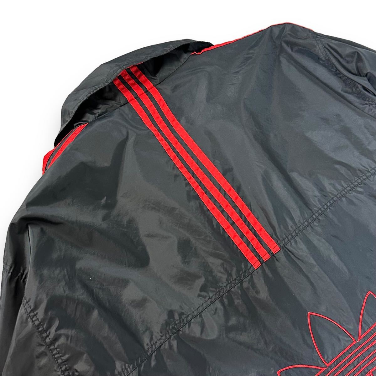 【美品】Adidas Originals アディダス オリジナル ナイロン ジャケット バッグ トレフォイル 刺繍ロゴ ブラック レッド 90s デサント製_画像6