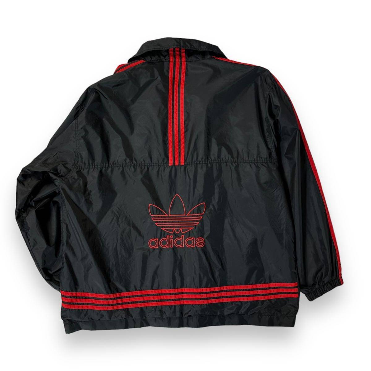【美品】Adidas Originals アディダス オリジナル ナイロン ジャケット バッグ トレフォイル 刺繍ロゴ ブラック レッド 90s デサント製_画像3