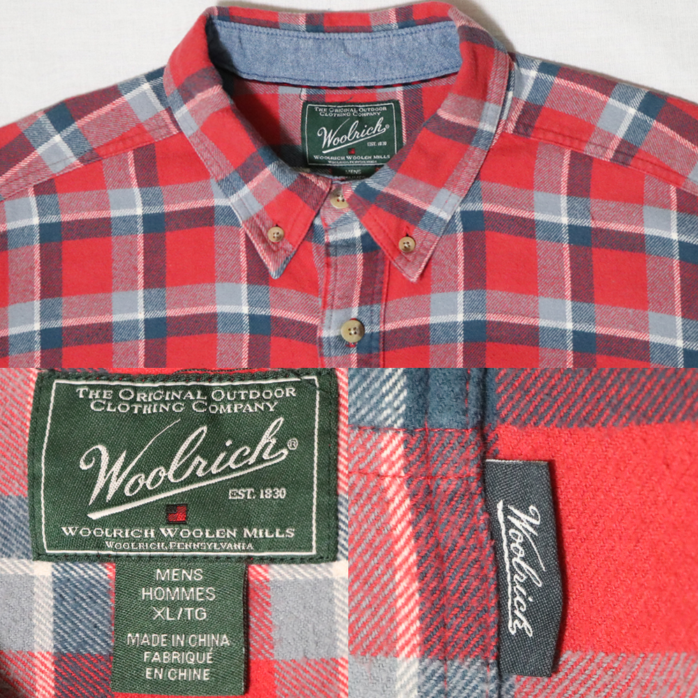 アメリカ購入 USED品 WOOLRICH ウールリッチ チェック柄 ヘビーネルシャツ ボタンダウン 赤×紺×水色 XL_画像9