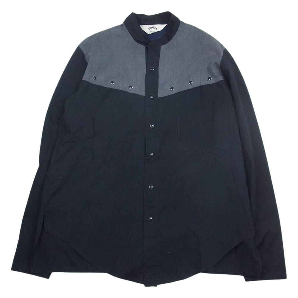 SUNSEA サンシー 18AW 18A24 Vincents Shirt ノーカラー バンドカラー 長袖 シャツ ブラック系 2【中古】_画像1