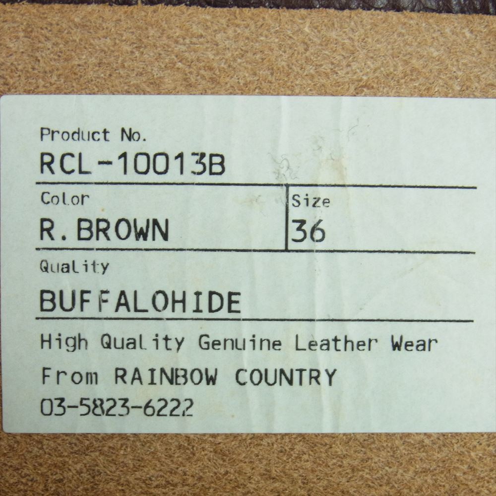 レインボーカントリー RAINBOW COUNTRY RCL-10013B バッファローハイド シングル ライダース ジャケット ブラウン系 36【中古】_画像5