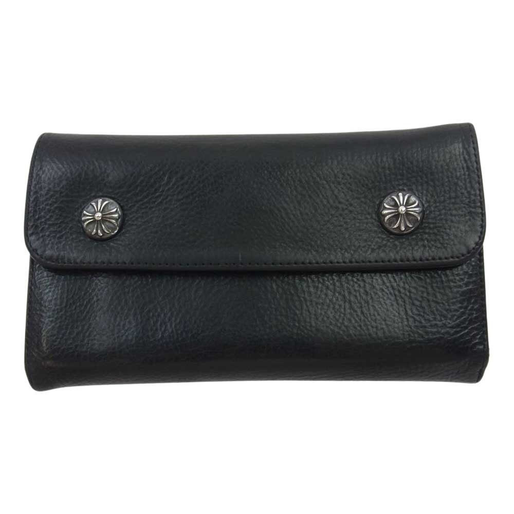 CHROME HEARTS Chrome Hearts (.книга@ нет ) WAVE CROSS BALL wave Cross мяч bo tan leather бумажник кошелек оттенок черного [ б/у ]