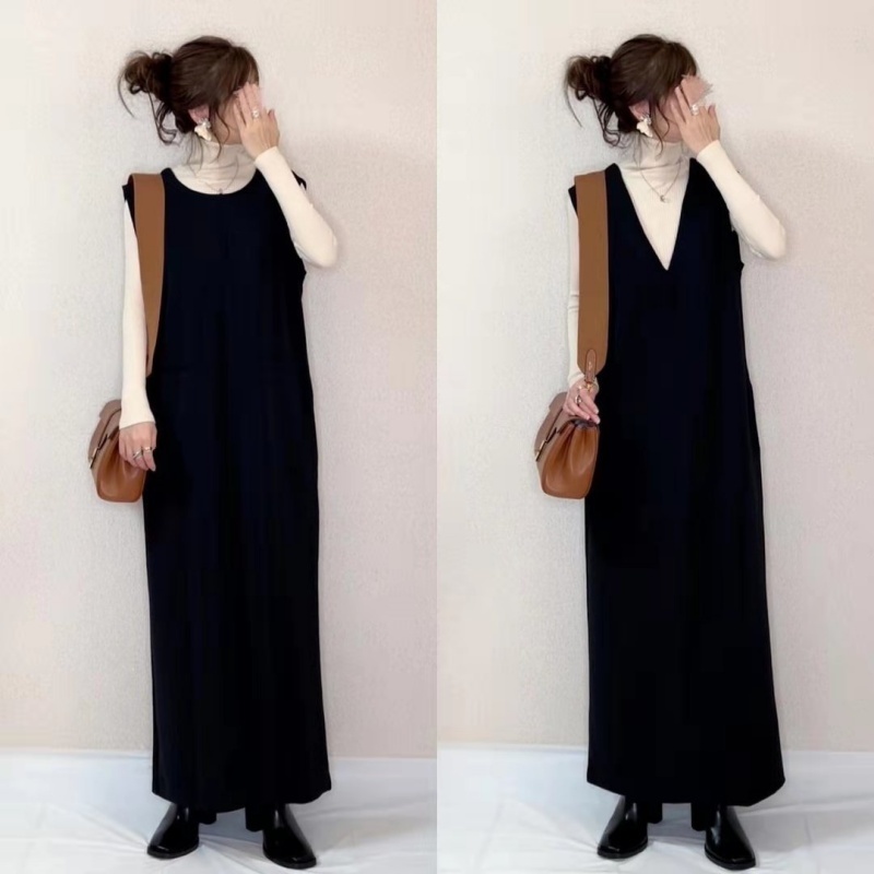  free shipping * immediate payment * rom and rear (before and after) reversible no sleeve plain One-piece long One-piece V neck maxi height adult pretty lady's 