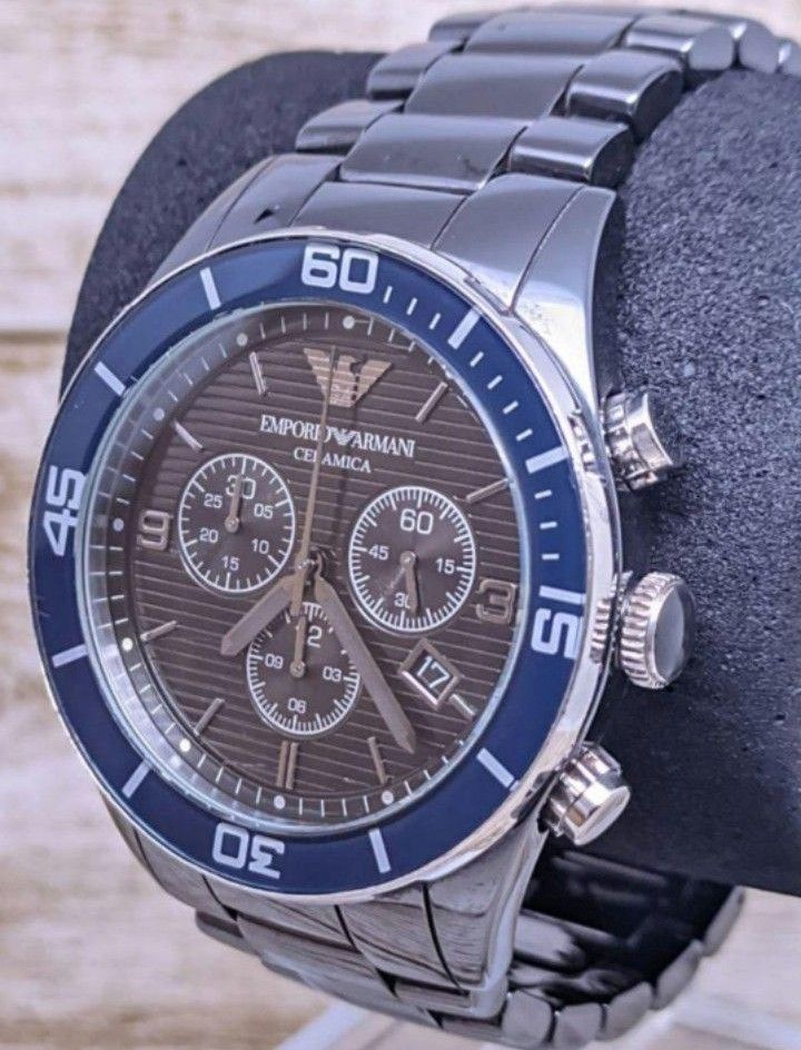 動作品　エンポリオアルマー二　CERAMICA　腕時計　ARMANI　黒　レア　定価13万円 クロノグラフ