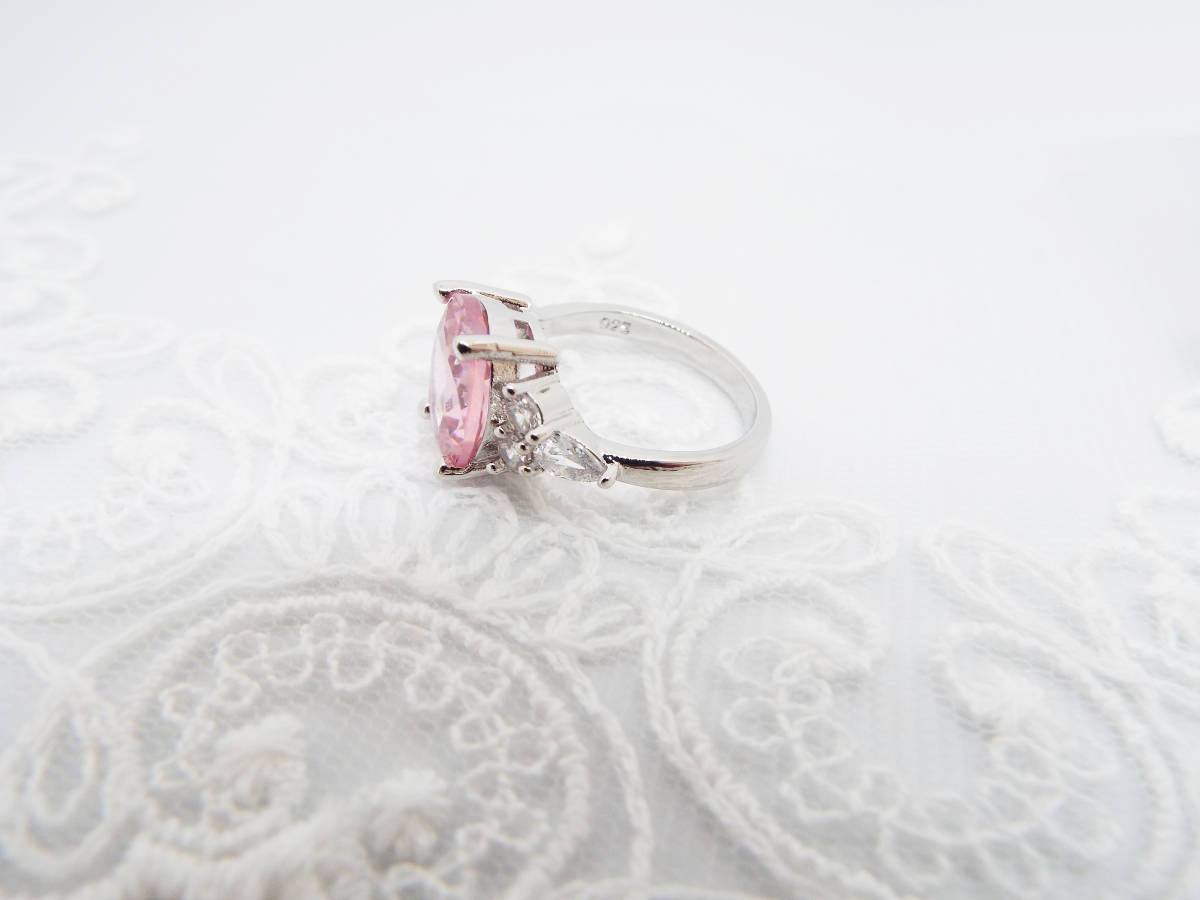 S925 large grain pink zirconia silver ring ring free shipping anonymity delivery 