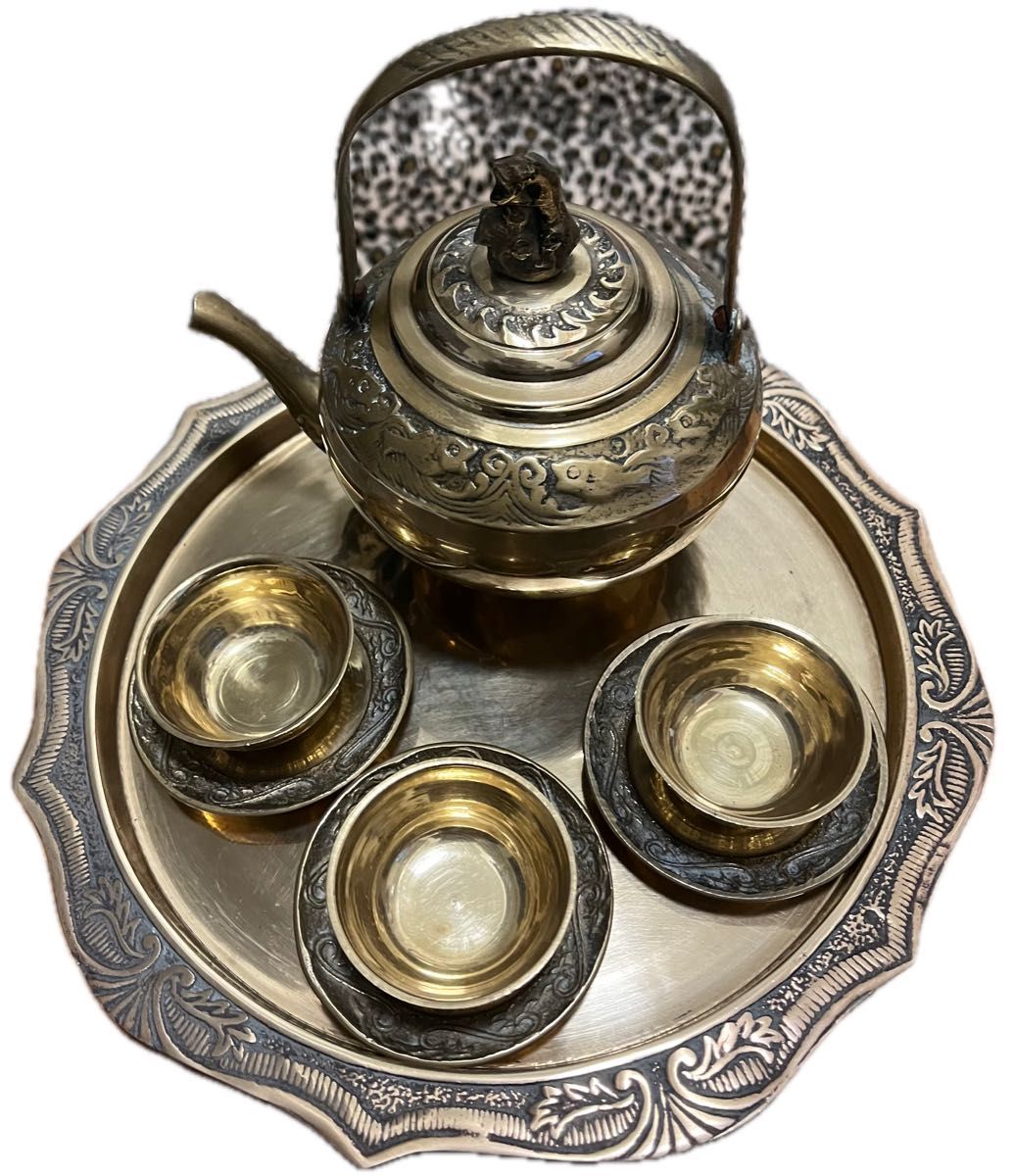 中国 古玩 銅器 銅製 紫銅 茶道具 煎茶器　セット 急須 中国美術 茶器