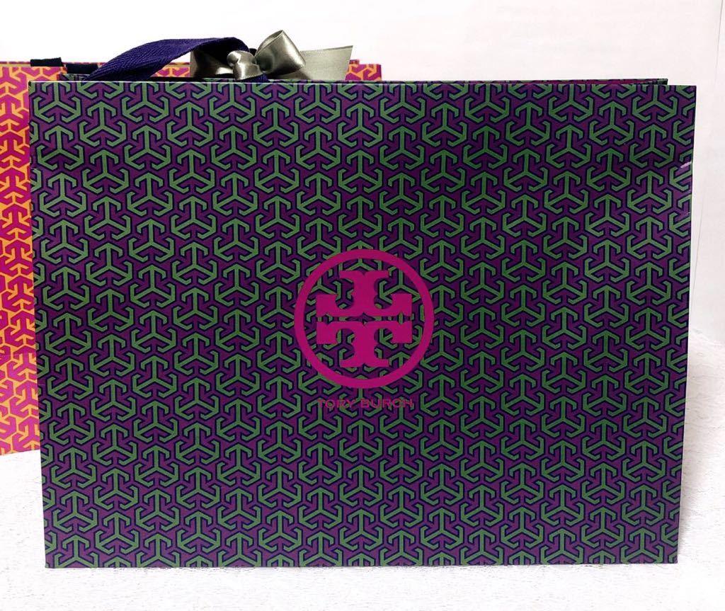 トリーバーチ 「TORY BURCH」ショッパー 2枚組 (3040) ショップ袋 ブランド紙袋 ピンク系 パープル系 大きめ バッグ用 折らずに配送 _画像5