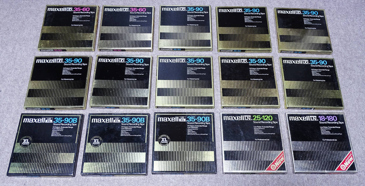 maxell マクセル 消去済み ７号 オープンリールテープ UD 35-60、UD 35-90、 UD XL 35-90B、 LN 25-120、LN 18-180 全15個 中古品_画像1