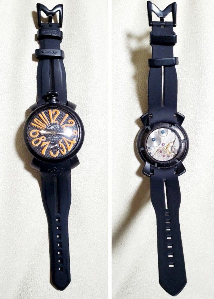 良品 GaGa MILANO ガガミラノ マヌアーレ48 ブラック 手巻き 裏 良品 GaGa MILANO ガガミラノ マヌアーレ48 ブラック 手巻き 裏