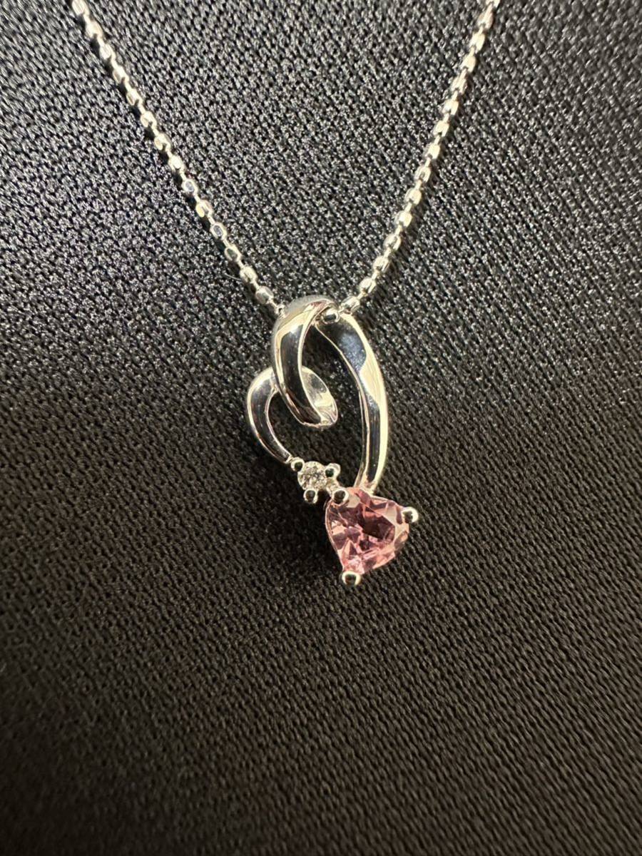 [ BLOOM ] K18 WG * small necklace * perhaps pink tourmaline * Heart she-b. pretty * unused goods *