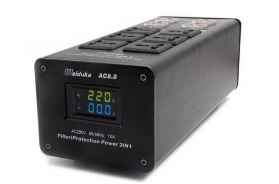 オーディオ用アドバンスト 10口電源タップWeiduka AC8.8（LED液晶モニター付） 3000W MAX パワーフィルター/ライトニングプロテク　黒