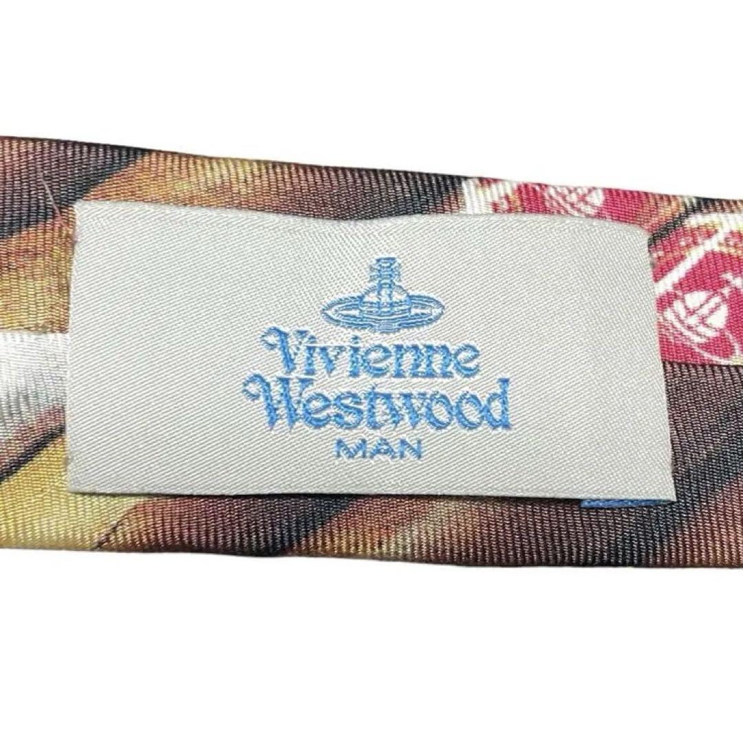 【未使用級】極希少◎Vivienne Westwood MAN ヴィヴィアンウエストウッドマン ネクタイ オーブ 葉巻 刺繍ロゴ シルク100 総柄 メンズ_画像4