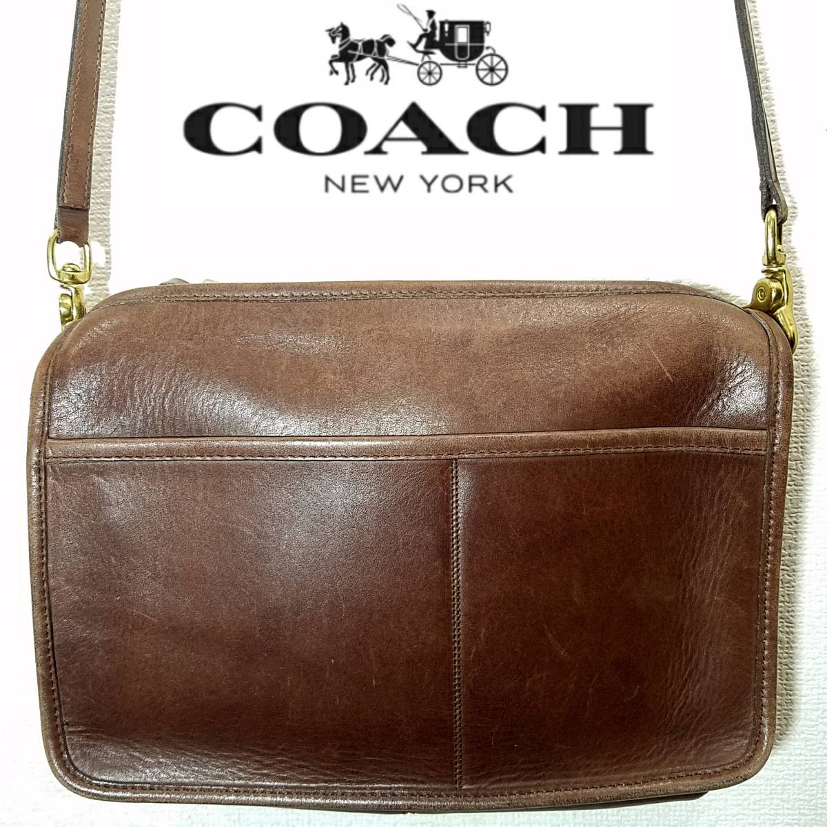 送料520円~オールド コーチUSA製グラブタンレザー2WAYショルダーバッグ米国製ブラウン茶色クラッチCOACHセカンド ハンド レディース メンズ