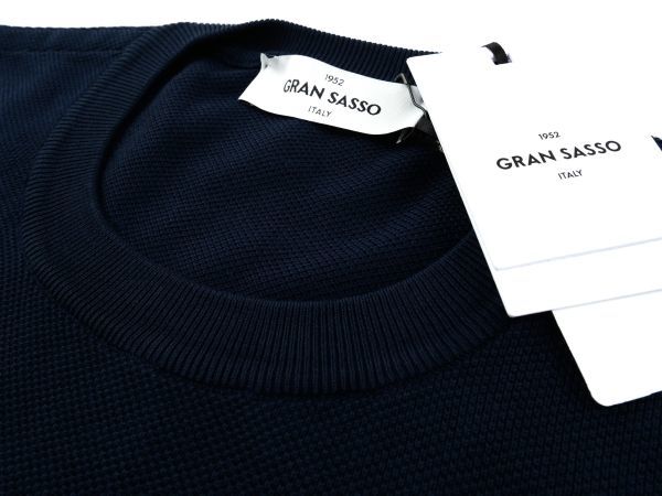 【新品未使用】Gran Sasso グランサッソ◆Made In Italy◆48◆ネイビー ガーメントダイ コットンニット クルーネック◆ニット セーター_画像1