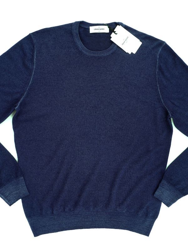 [ new goods unused ]Gran Sasso gran saso*Made In Italy*48* navy ga- men to large wool high gauge knitted crew neck * sweater 