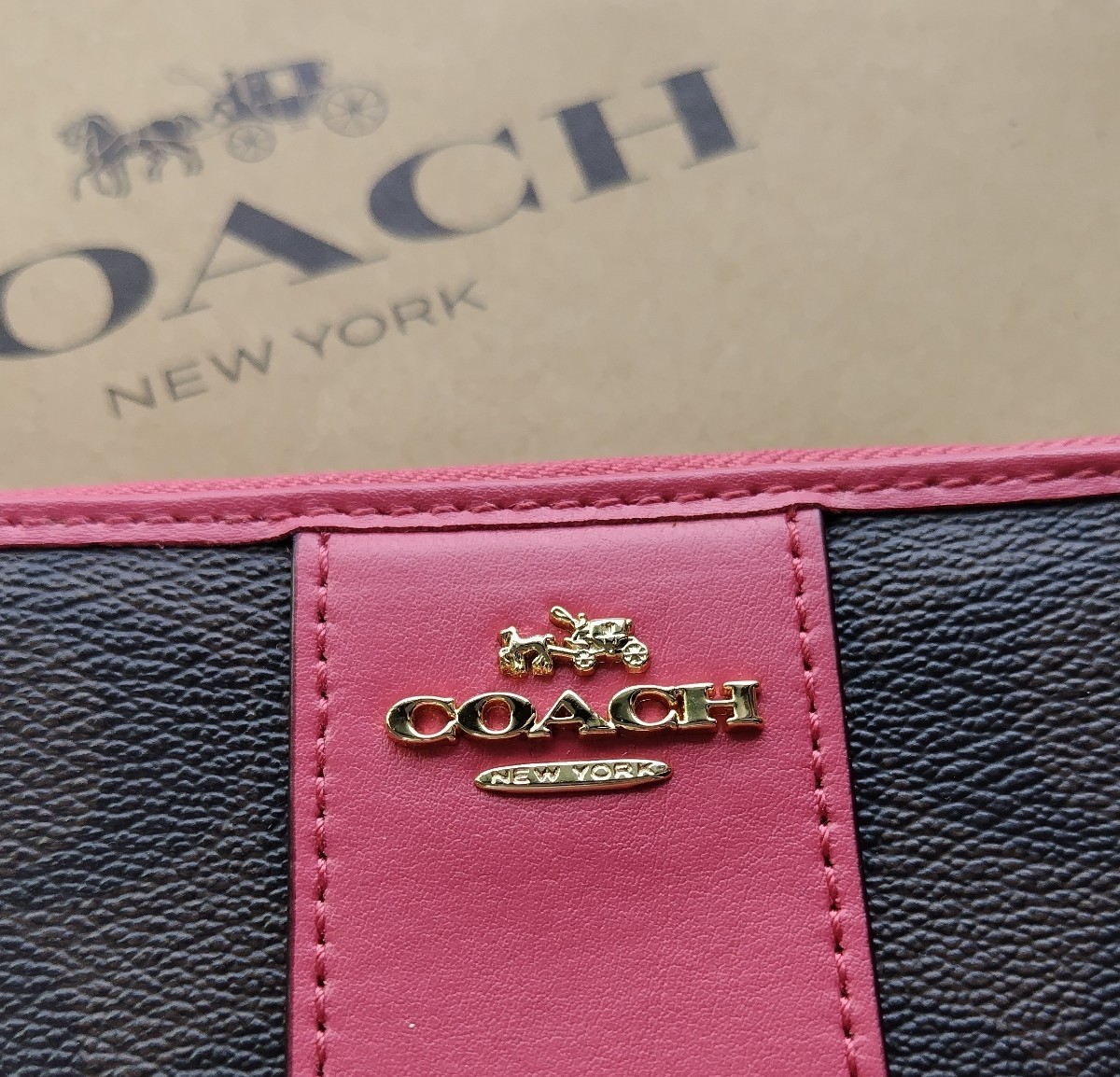 新品】COACH コーチ 長財布 シグネチャー ブラウン ピンク 新品】COACH コーチ 長財布 シグネチャー ブラウン ピンク