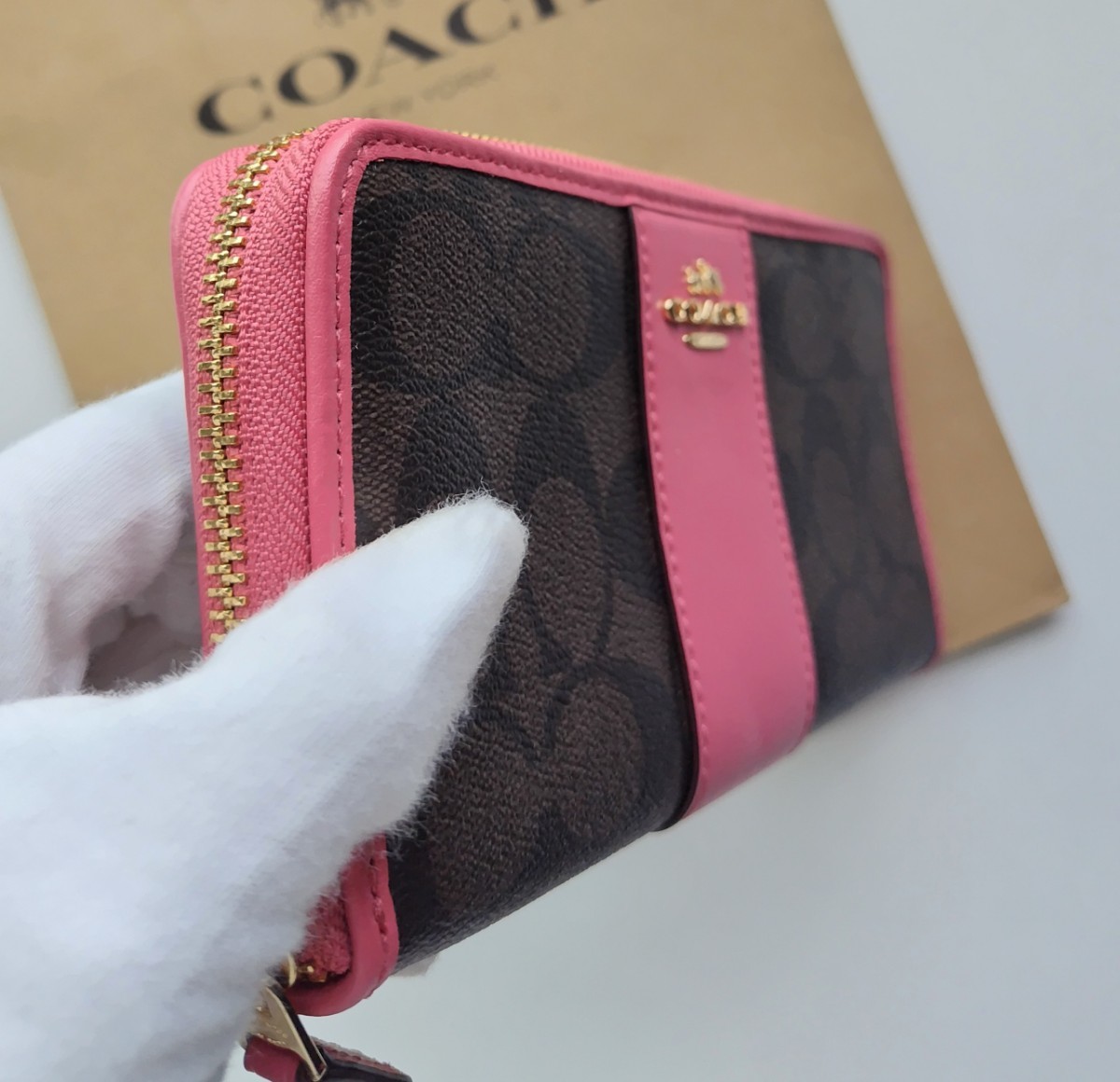 新品】COACH コーチ 長財布 シグネチャー ブラウン ピンク 新品】COACH コーチ 長財布 シグネチャー ブラウン ピンク