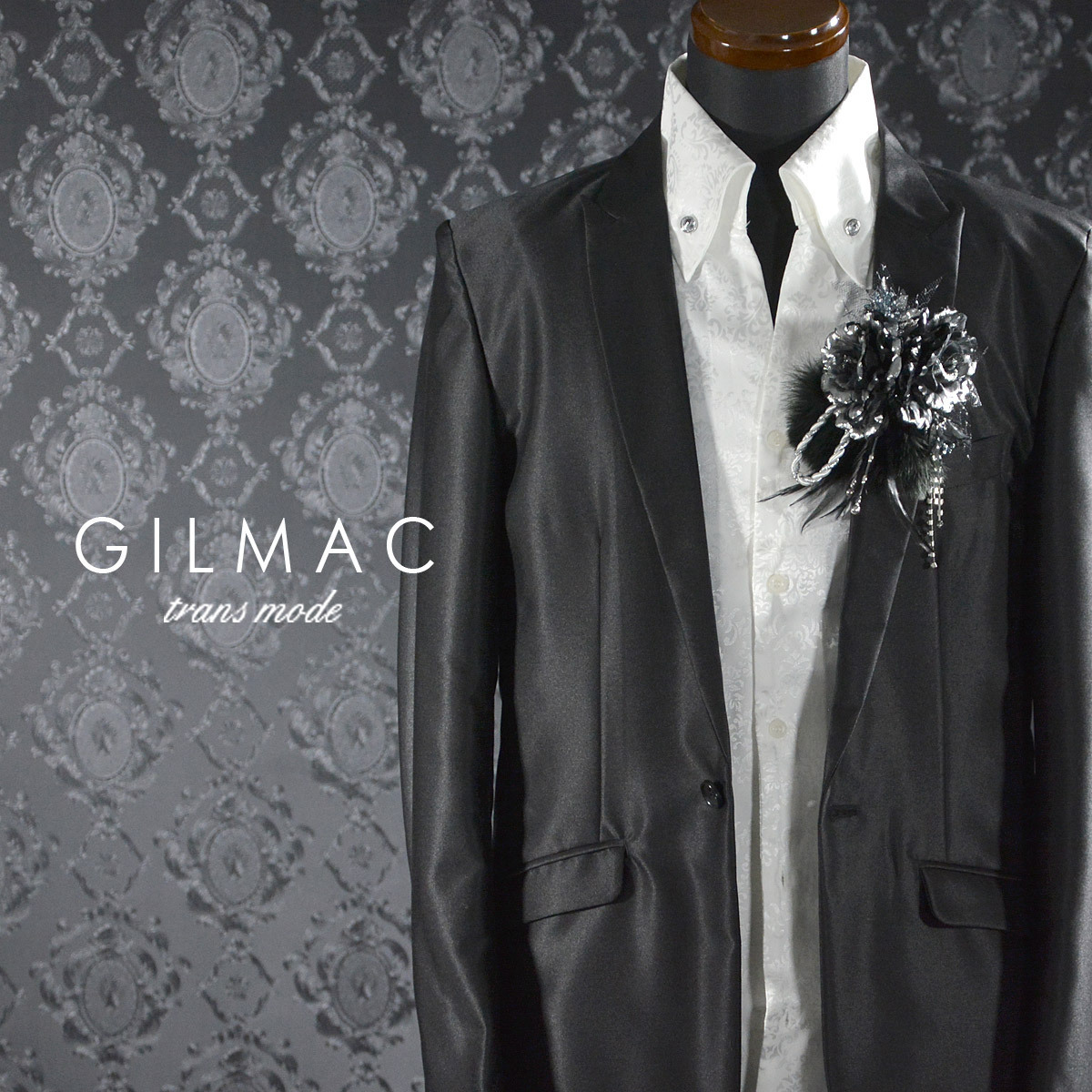 ◆k5704-2 GILMAC コサージュ 薔薇 フェザー ツイストロープ ブローチ メンズ(シルバーブラック黒) 大きめ 結婚式 パーティー 日本製 2way_画像3