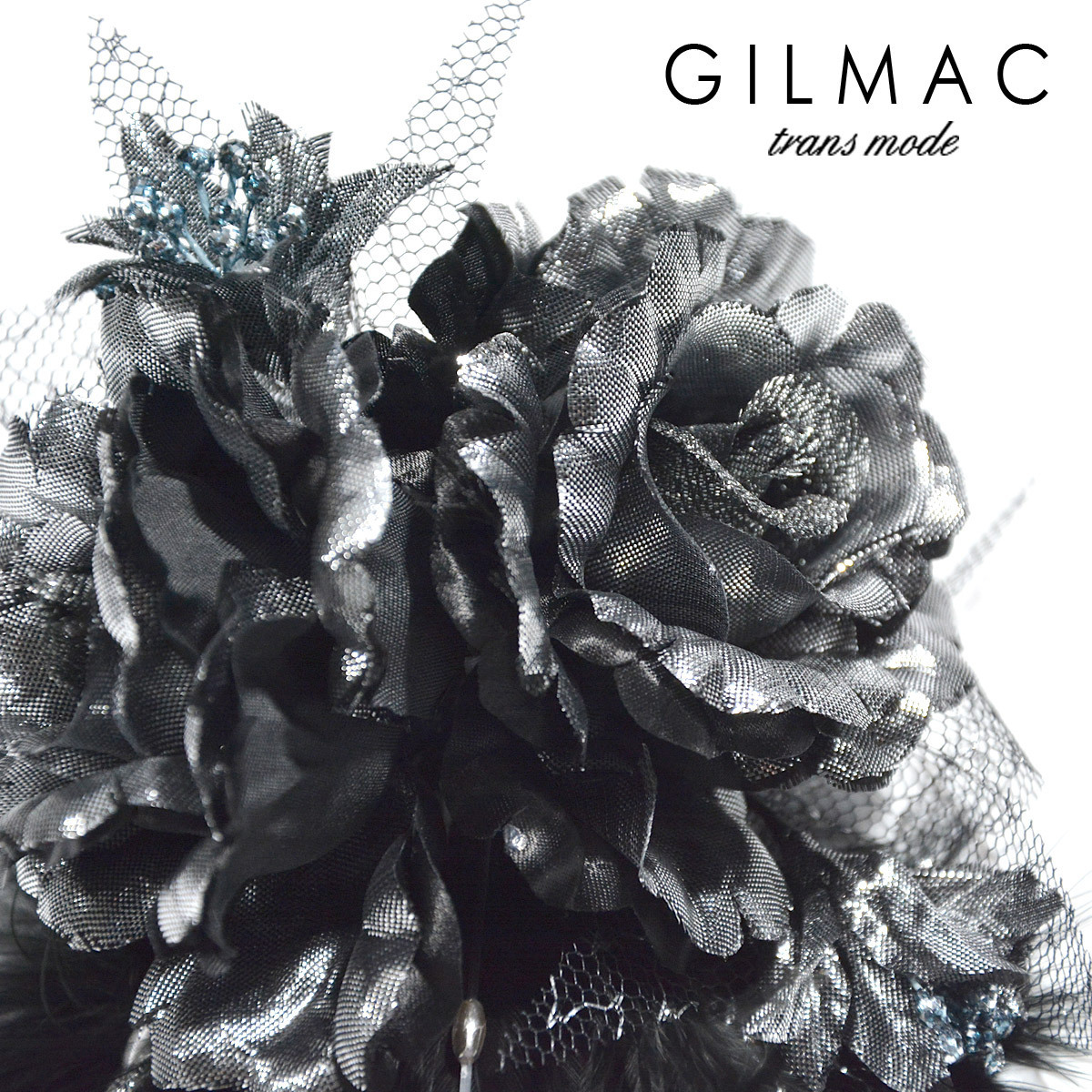 ◆k5704-2 GILMAC コサージュ 薔薇 フェザー ツイストロープ ブローチ メンズ(シルバーブラック黒) 大きめ 結婚式 パーティー 日本製 2way_画像6
