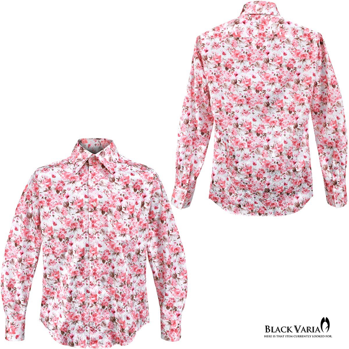a211802-pk BLACK VARIA ドゥエボットーニ 花柄 ピンク色 薔薇ジャガード [レギュラーカラー] サテンドレスシャツ メンズ(ピンク桃) L_画像3