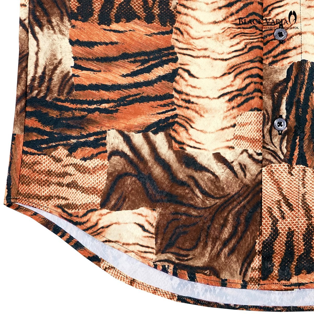 a211201-br BlackVaria ドゥエボットーニ タイガー 虎柄 ドレスシャツ レギュラーカラー サテンジャガード メンズ(ブラウン茶) L 日本製_画像5