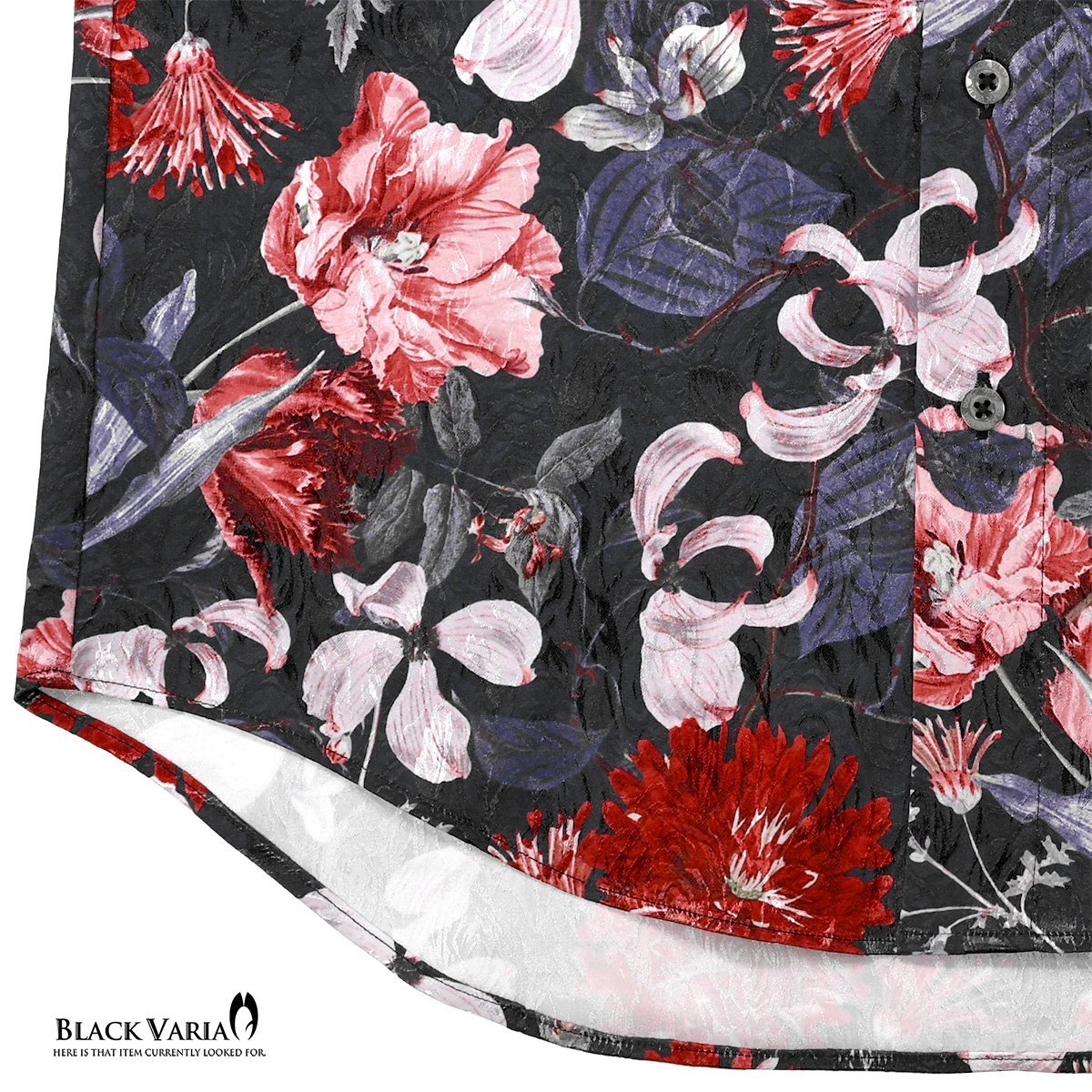 221250-bk BlackVaria ドゥエボットーニ 花柄 葉柄 ドレスシャツ 衿先スナップボタン 薔薇ジャガード メンズ(ブラック黒レッド赤ピンク) L_画像4
