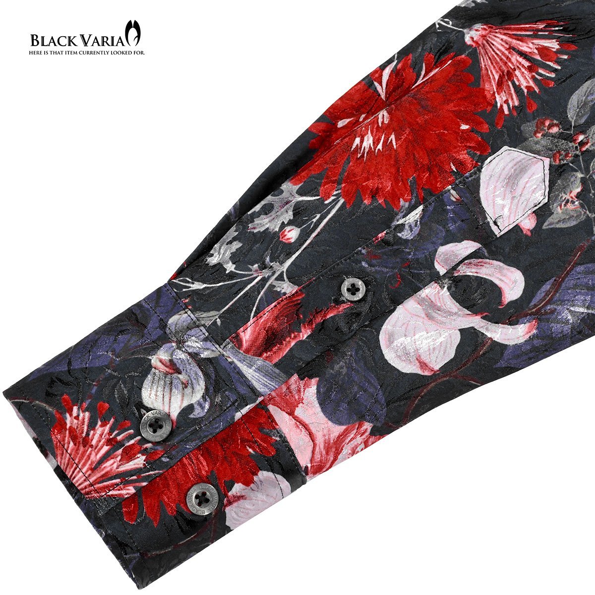 a221250-bk BLACK VARIA ドゥエボットーニ 花柄 レギュラーカラー 薔薇ジャガード サテンドレスシャツ メンズ(ブラック黒レッド赤ピンク) X_画像5