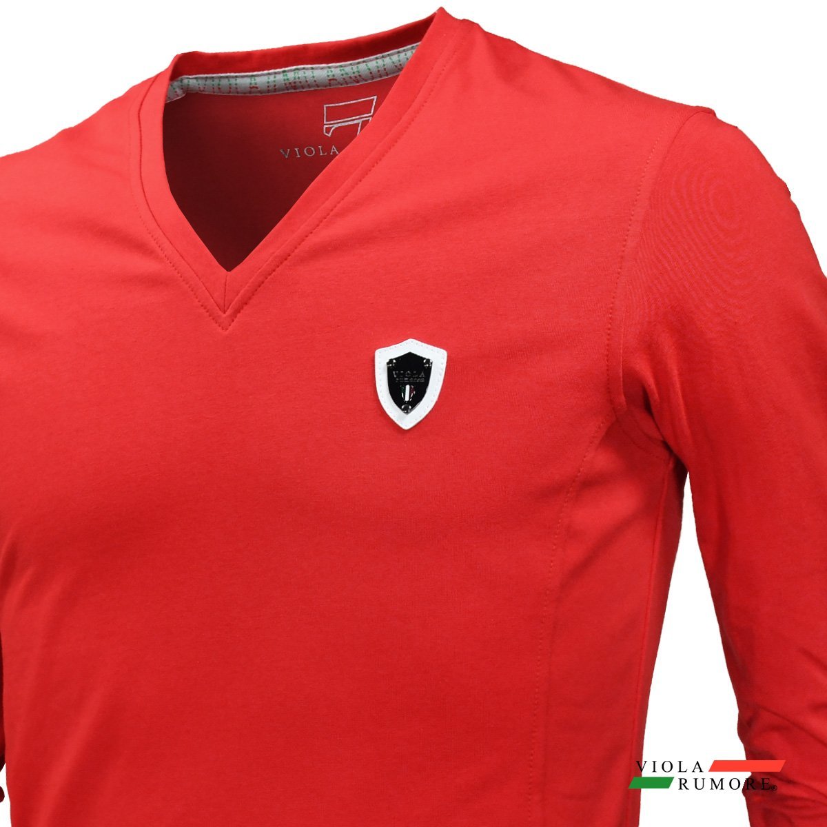 21111-re VIOLA rumore ヴィオラルモーレ ビオラ Tシャツ Vネック 背中プリント 7 シンプル 細身 長袖Tシャツ メンズ(レッド赤) L_画像4