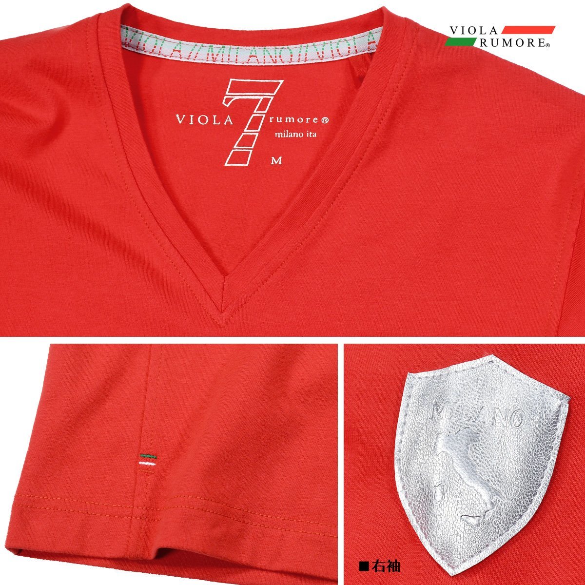 21111-re VIOLA rumore ヴィオラルモーレ ビオラ Tシャツ Vネック 背中プリント 7 シンプル 細身 長袖Tシャツ メンズ(レッド赤) XL_画像5