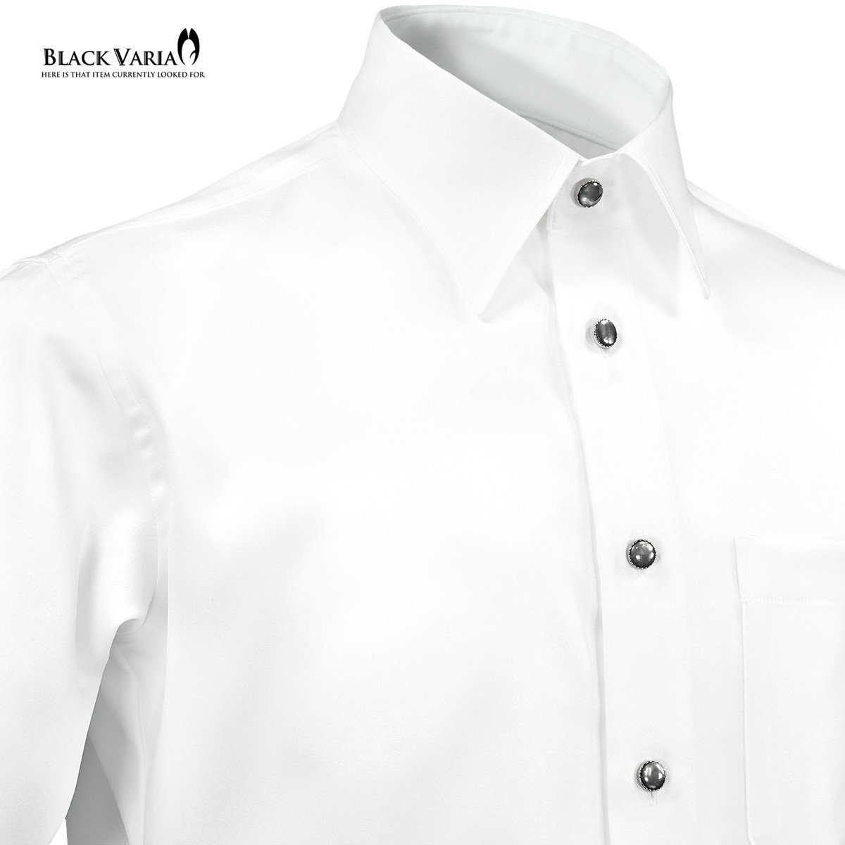 21170-2wh サテンシャツ ラインストーンボタンドレスシャツ パウダーサテン レギュラーカラー パーティー メンズ (ホワイト白・ボタンA) XL_画像7