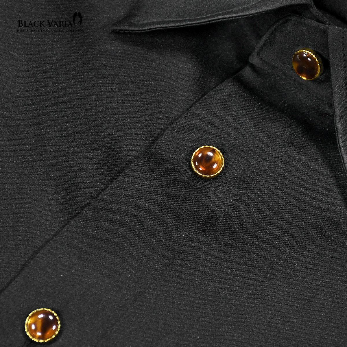 21170-6bk サテンシャツ ラインストーンボタンドレスシャツ パウダーサテン レギュラーカラー パーティー メンズ (ブラック黒・ボタンE) M_画像5