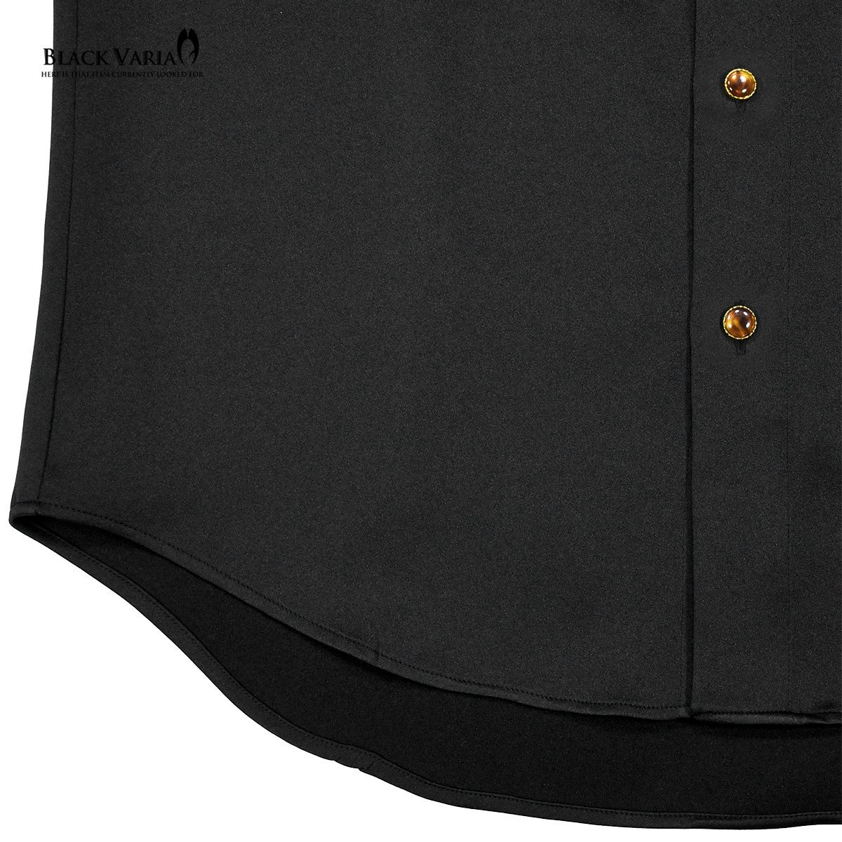 21170-6bk サテンシャツ ラインストーンボタンドレスシャツ パウダーサテン レギュラーカラー パーティー メンズ (ブラック黒・ボタンE) M_画像4