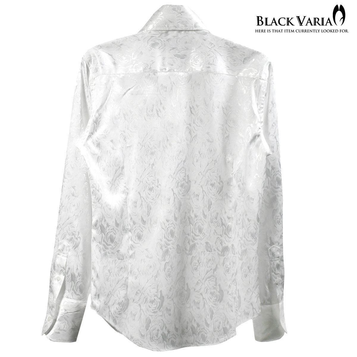 191254-wh BLACK VARIA 薔薇 花柄 スキッパー ジャガード ボタンダウン ドレスシャツ スリム 無地 メンズ(ホワイト白) L パーティー 総柄_画像5