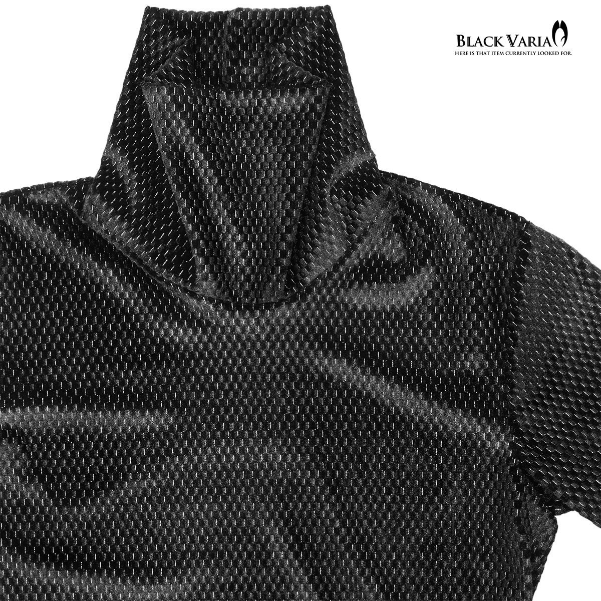 233704-bksi BLACK VARIA タートルネックシャツ 幾何学 ベロア ラメ 長袖 ストレッチ mens メンズ(ブラック黒シルバー銀) M_画像5