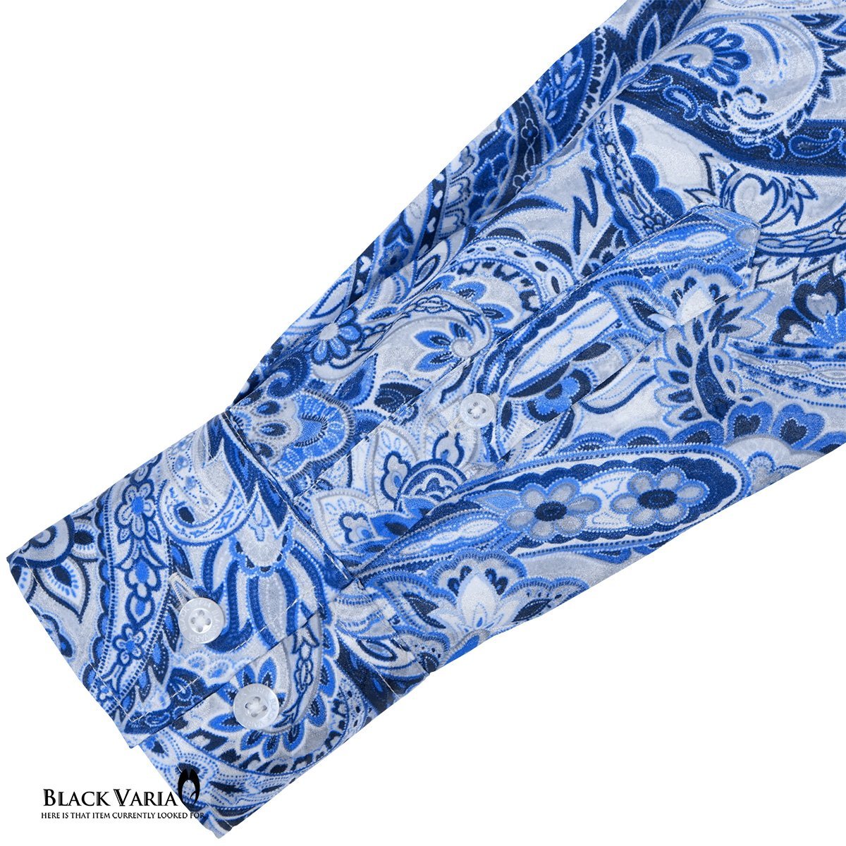 a231902-bl BlackVaria サテンシャツ ドゥエボットーニ ペイズリー柄 ドレスシャツ 長袖レギュラーカラー ジャガード メンズ(ブルー青) XL_画像4