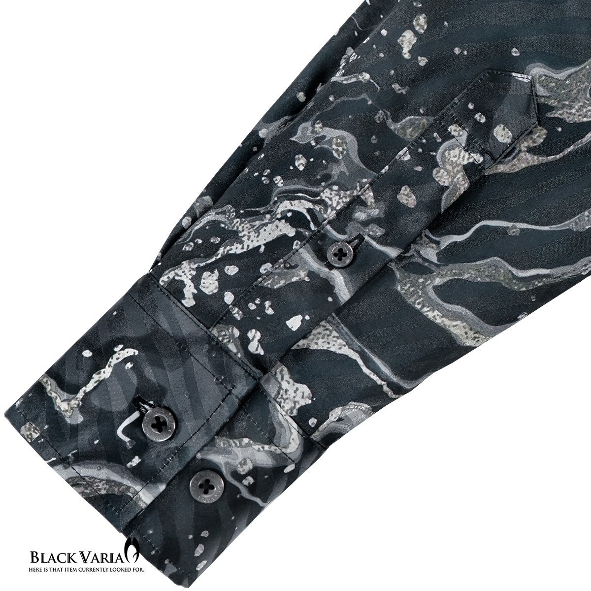 a231900-bk BlackVaria サテンシャツ ドゥエボットーニ 水面 波柄 ドレスシャツ 長袖レギュラーカラー ジャガード メンズ(ブラック黒) M_画像6