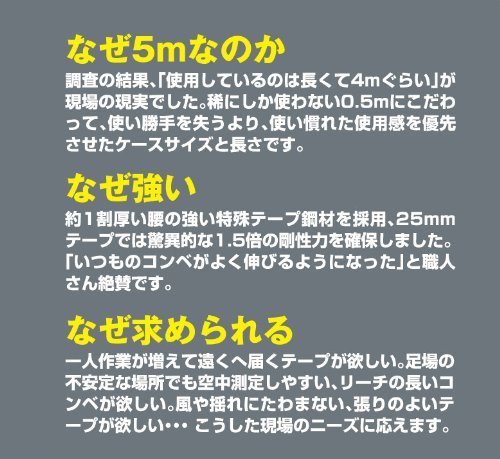 タジマ(Tajima) コンベックス 剛厚テープ5m×25mm 剛厚セフコンベG3ゴールドロックマグ爪25 GASFG3GLM2550BL_画像4