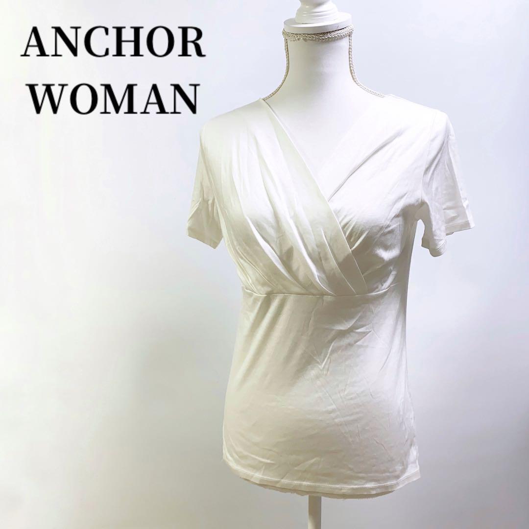 洋服の青山ANCHOR WOMANカシュクール半袖プルオーバーホワイト_画像1