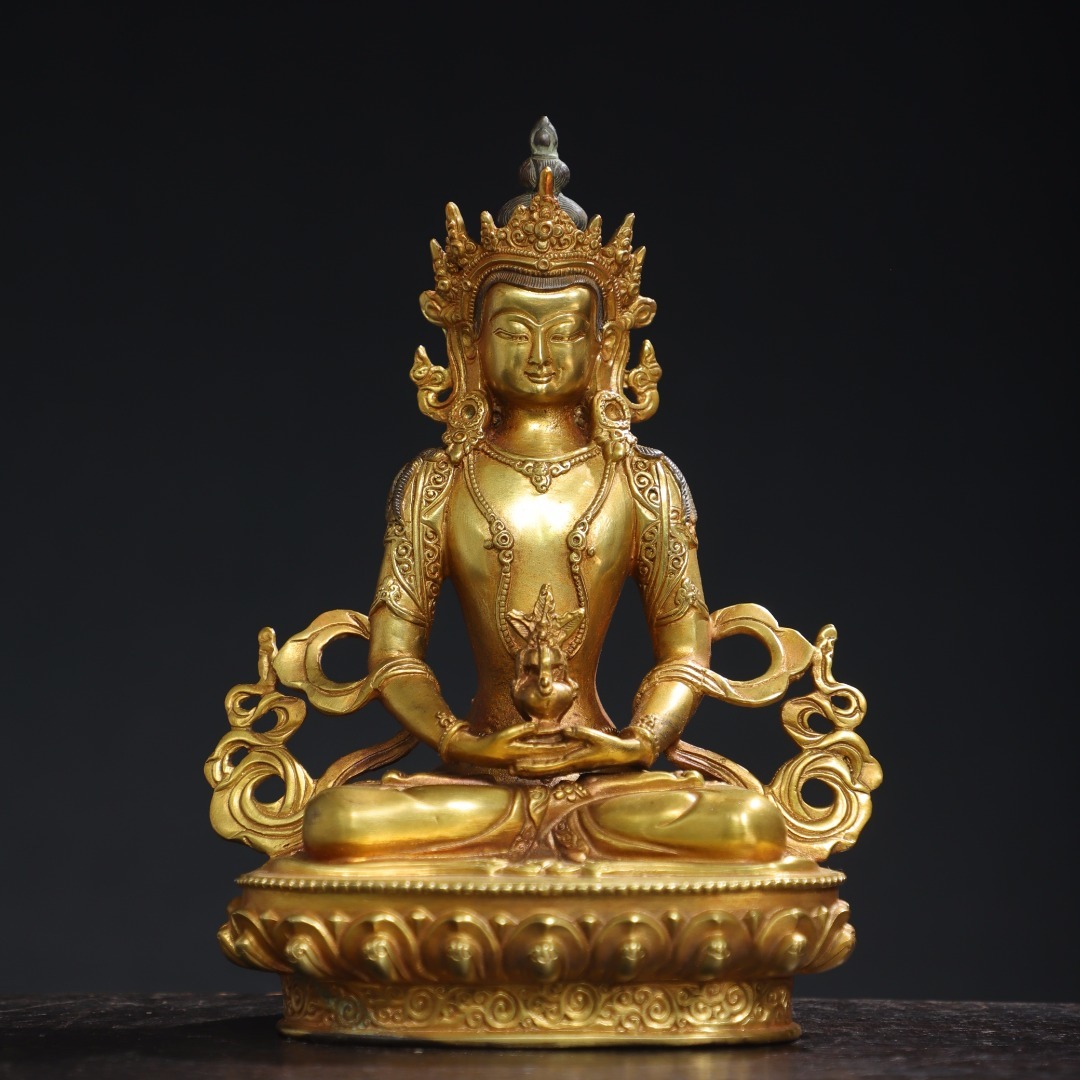 2022新入荷 【徳】旧家蔵出『仏教古美術 清 古銅塗金製造 観音仏像 